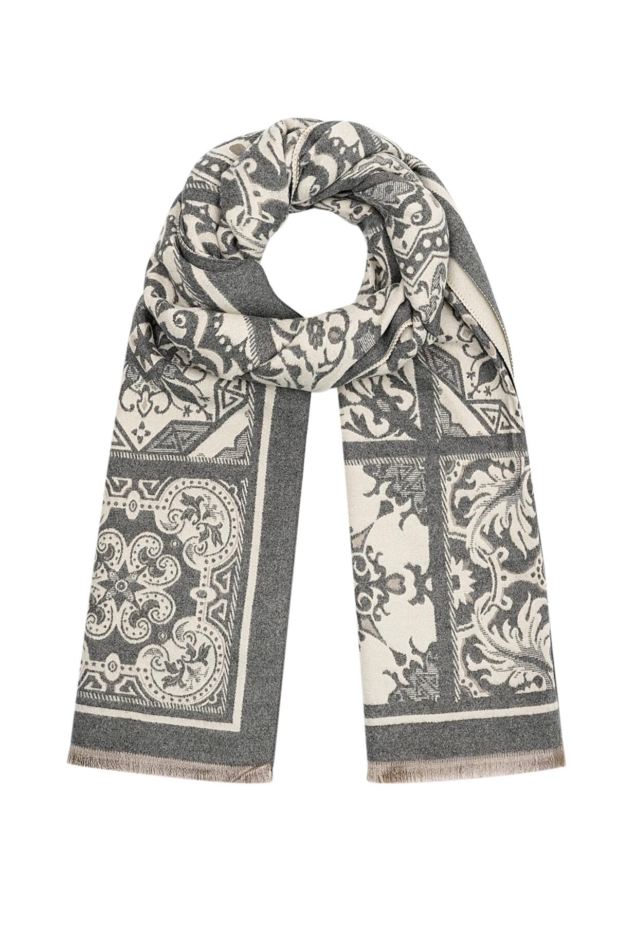 Scarf with retro print - gray 