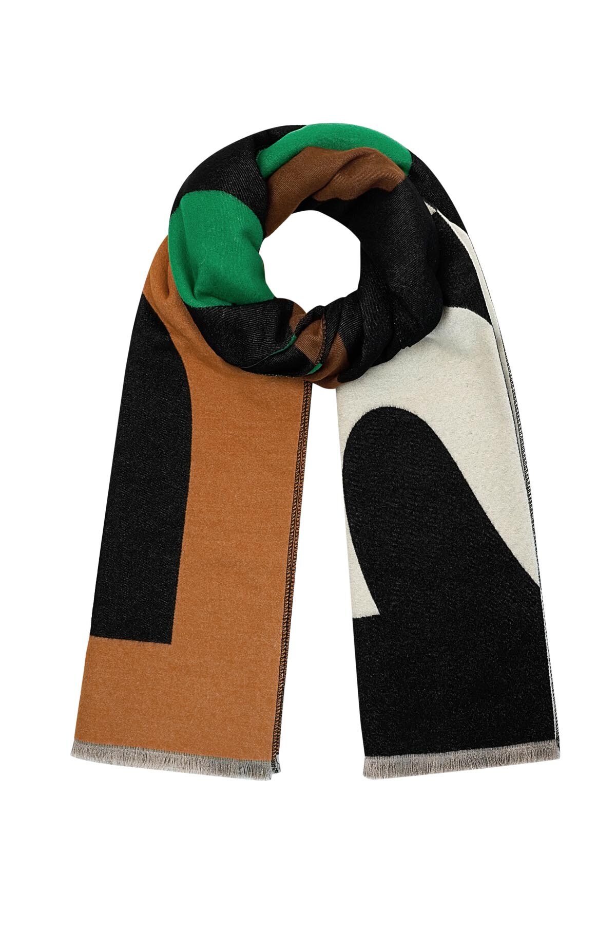 Scarf with Paris print - green orange 