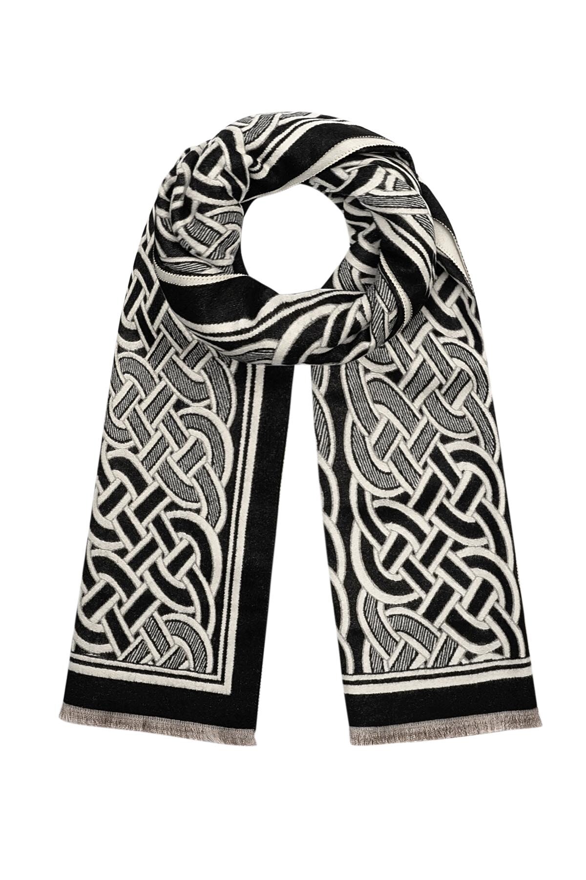 Scarf with luxurious print - black and white h5 