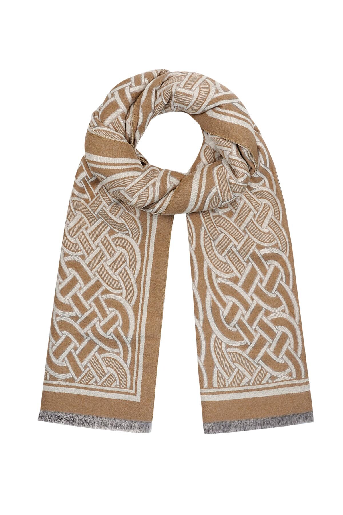 Scarf with luxurious print - beige h5 