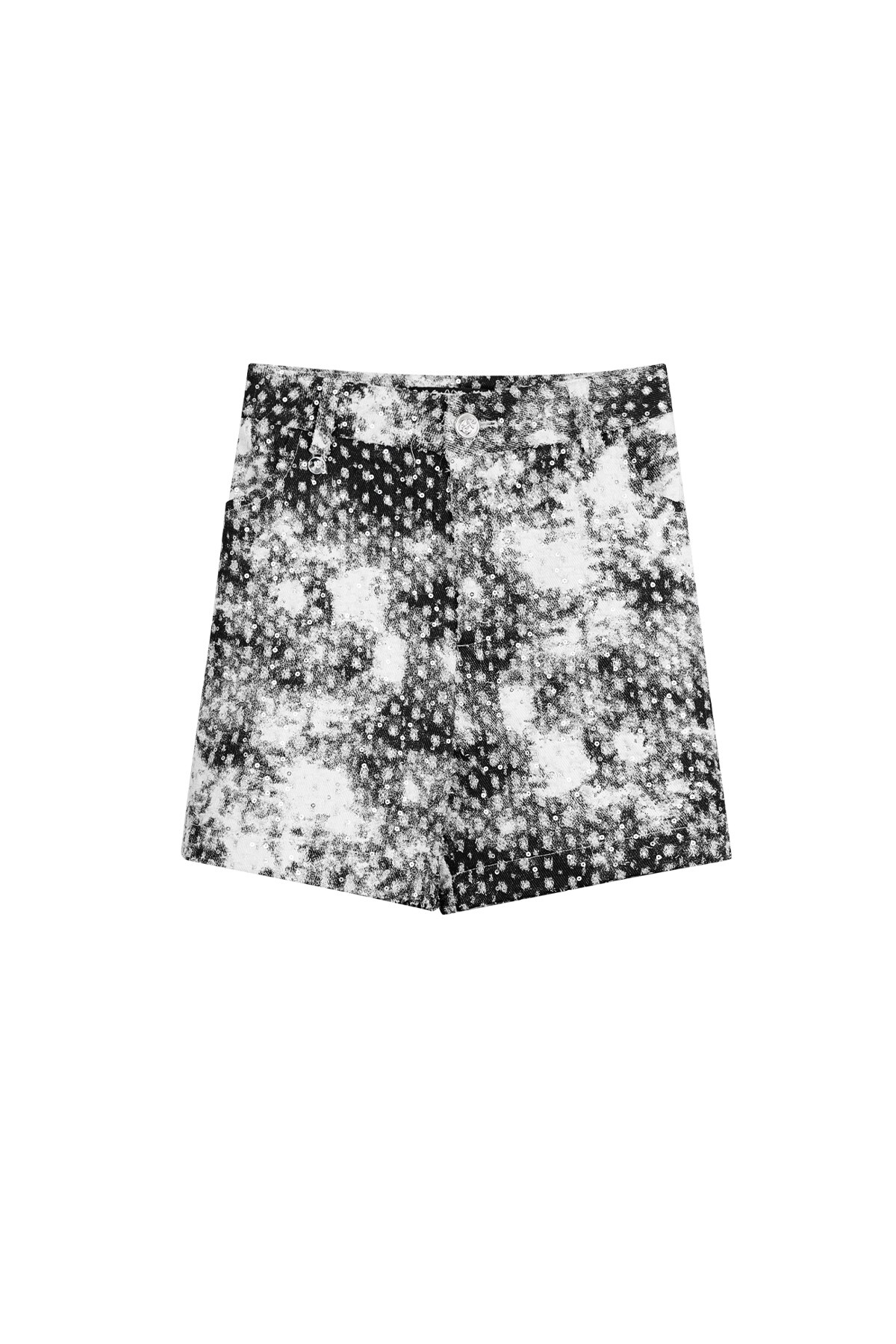 Short spots with glitter - black and white - S 