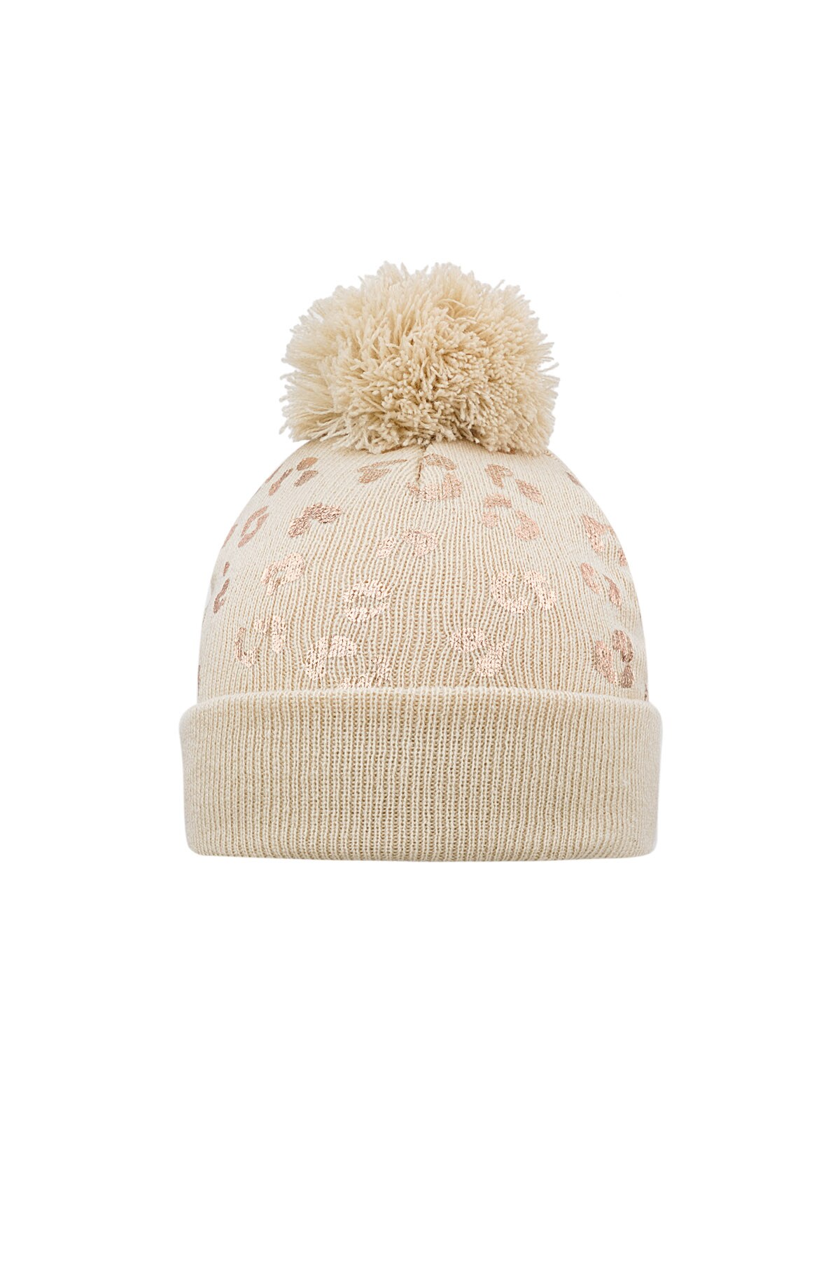 Hat tiger print pompom child - beige h5 