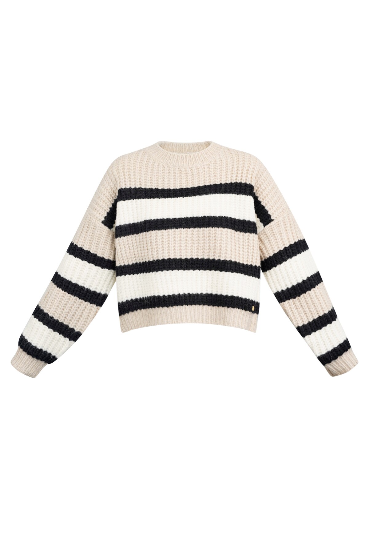 Knitted three-color sweater with stripe - beige h5 