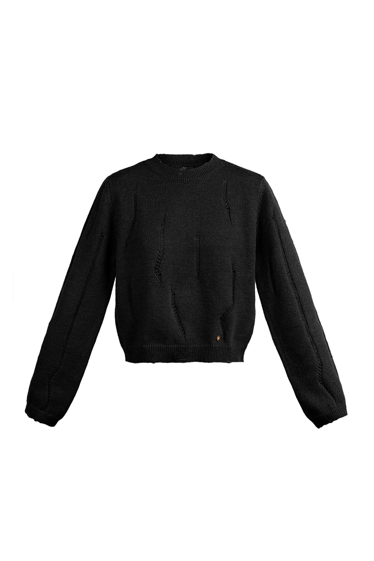 Knitted sweater with tears - black 