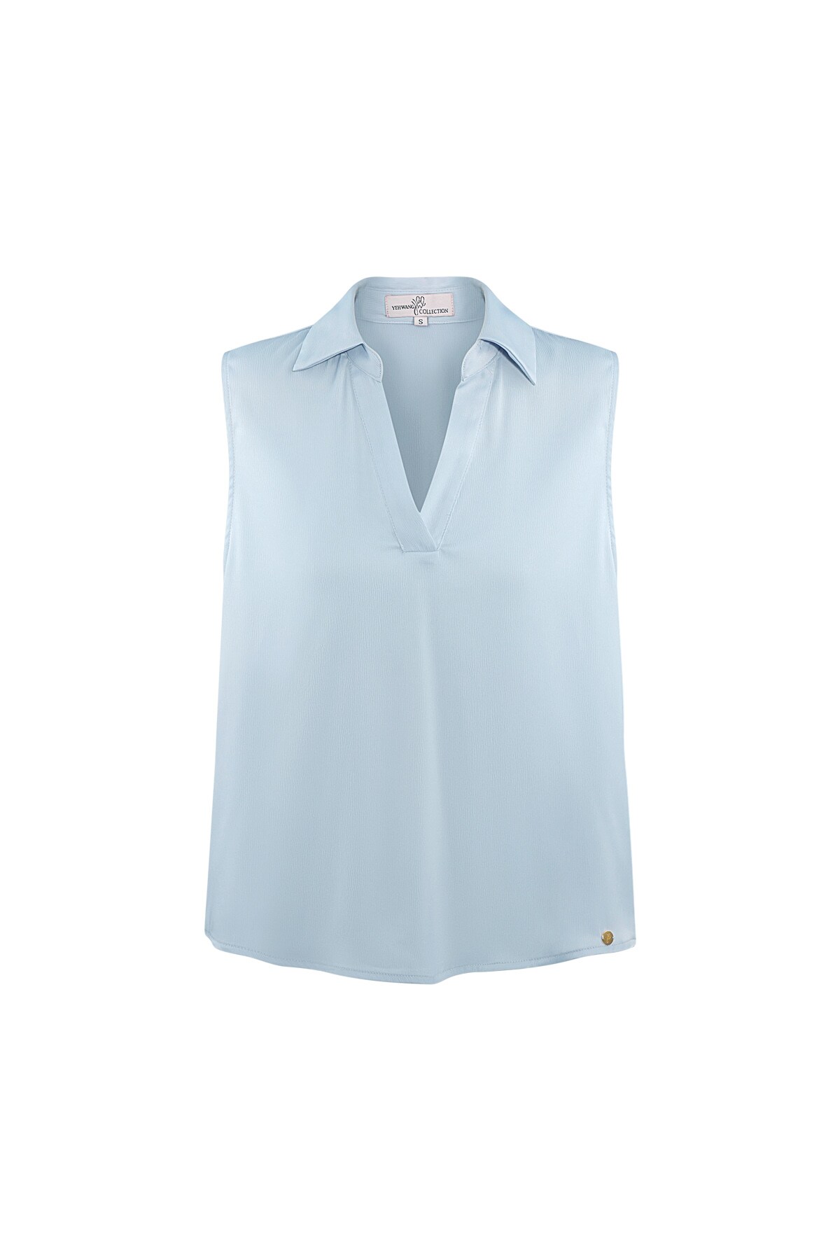 Sleeveless blouse with v-neck - light blue  h5 