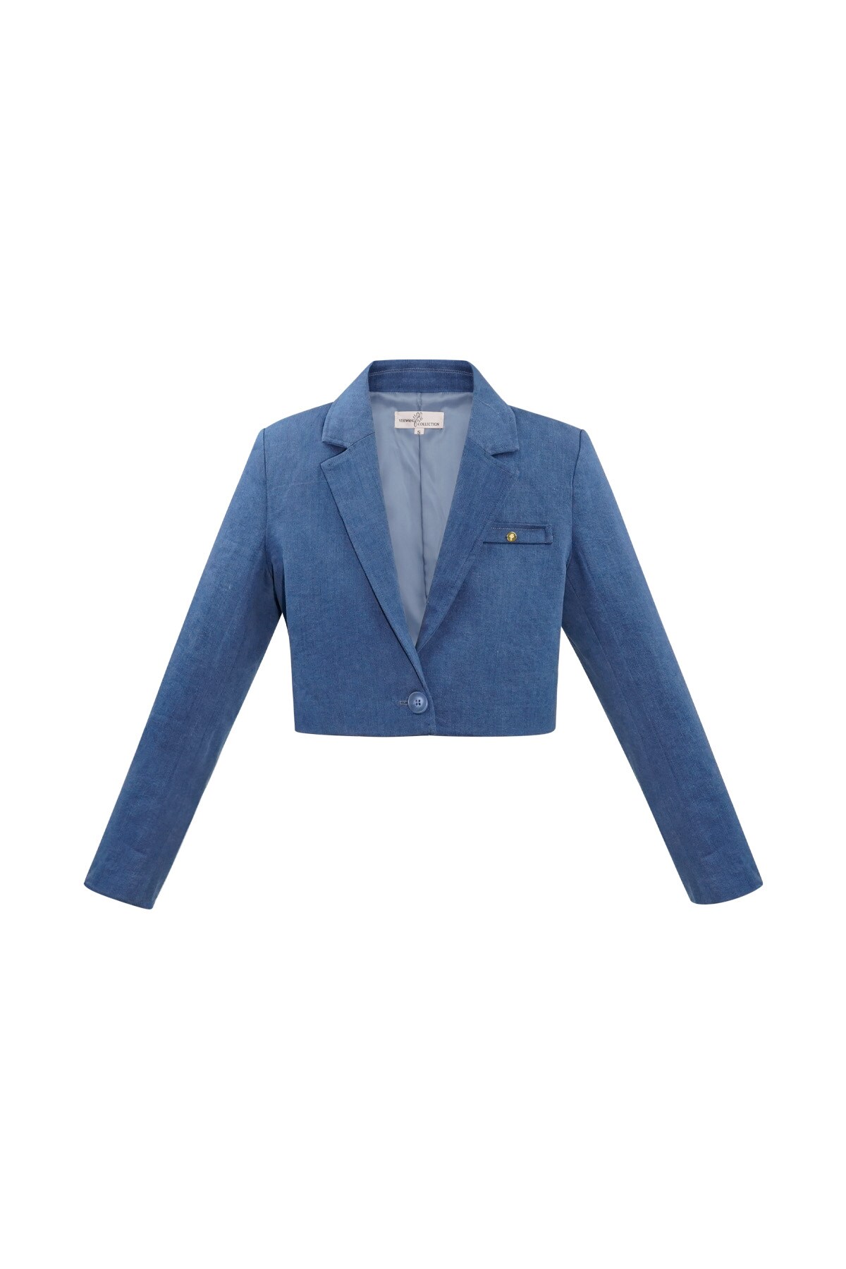 Denim cropped blazer - blue  h5 