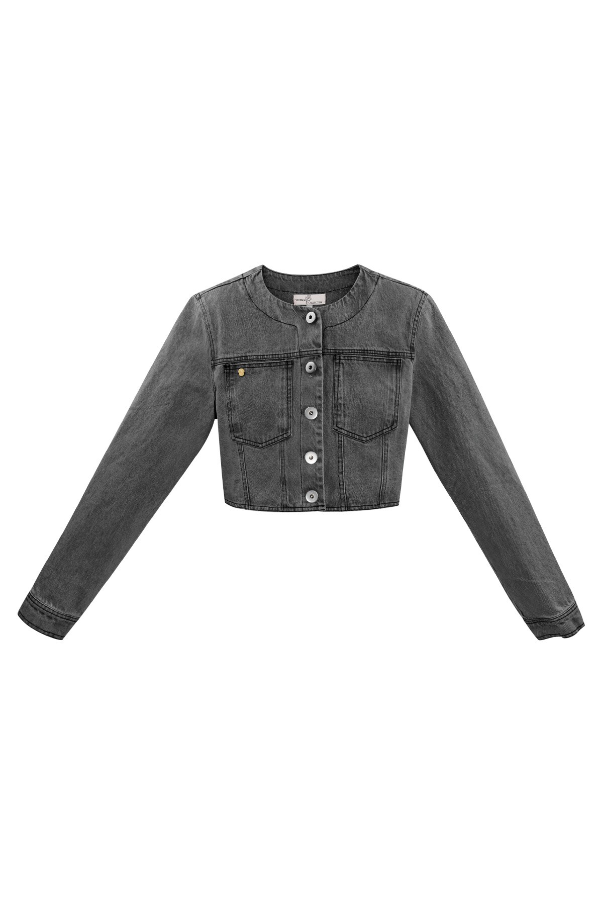 Cropped denim jacket with buttons - gray 