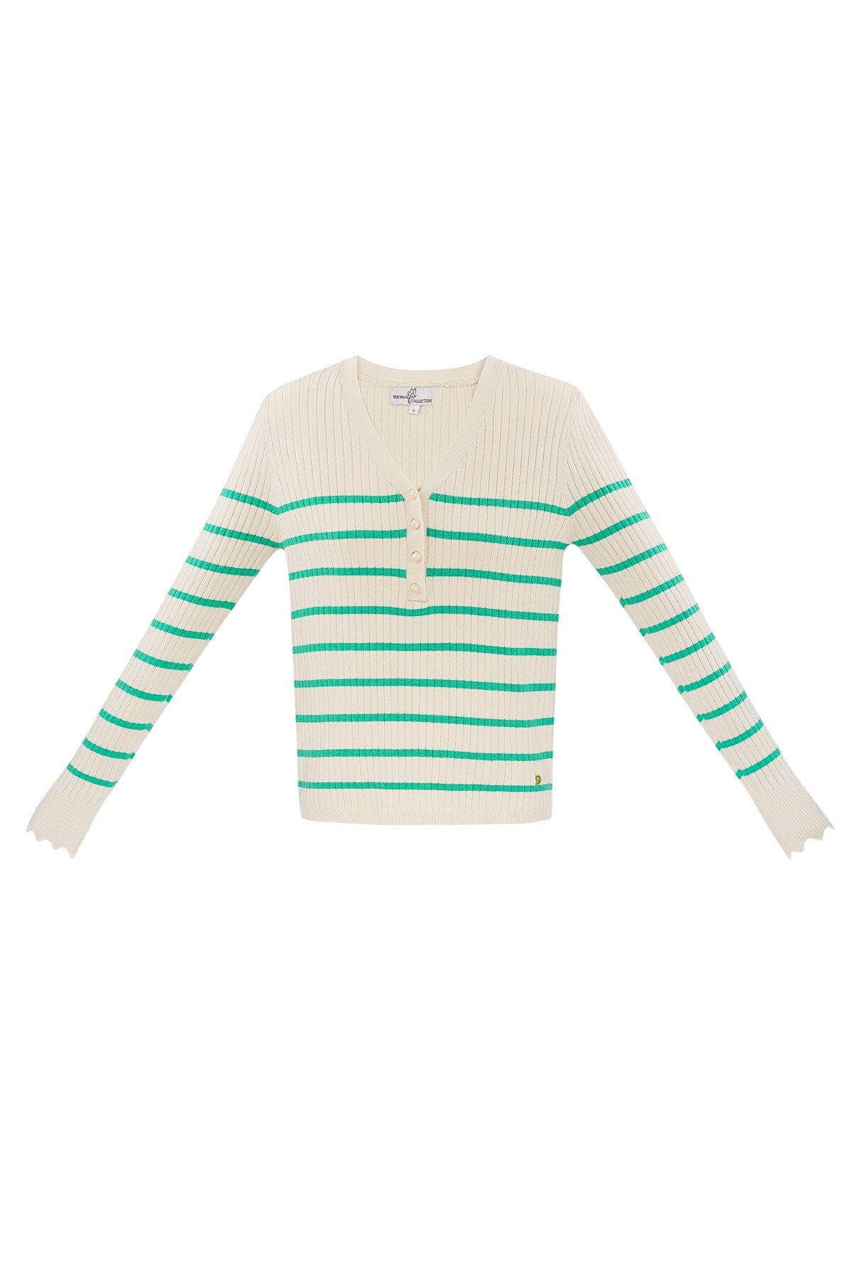 Striped sweater with v-neck - green  