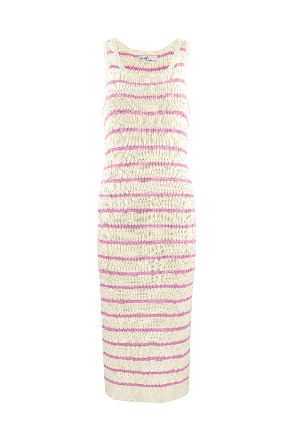 Knitted dress with stripes - pink h5 