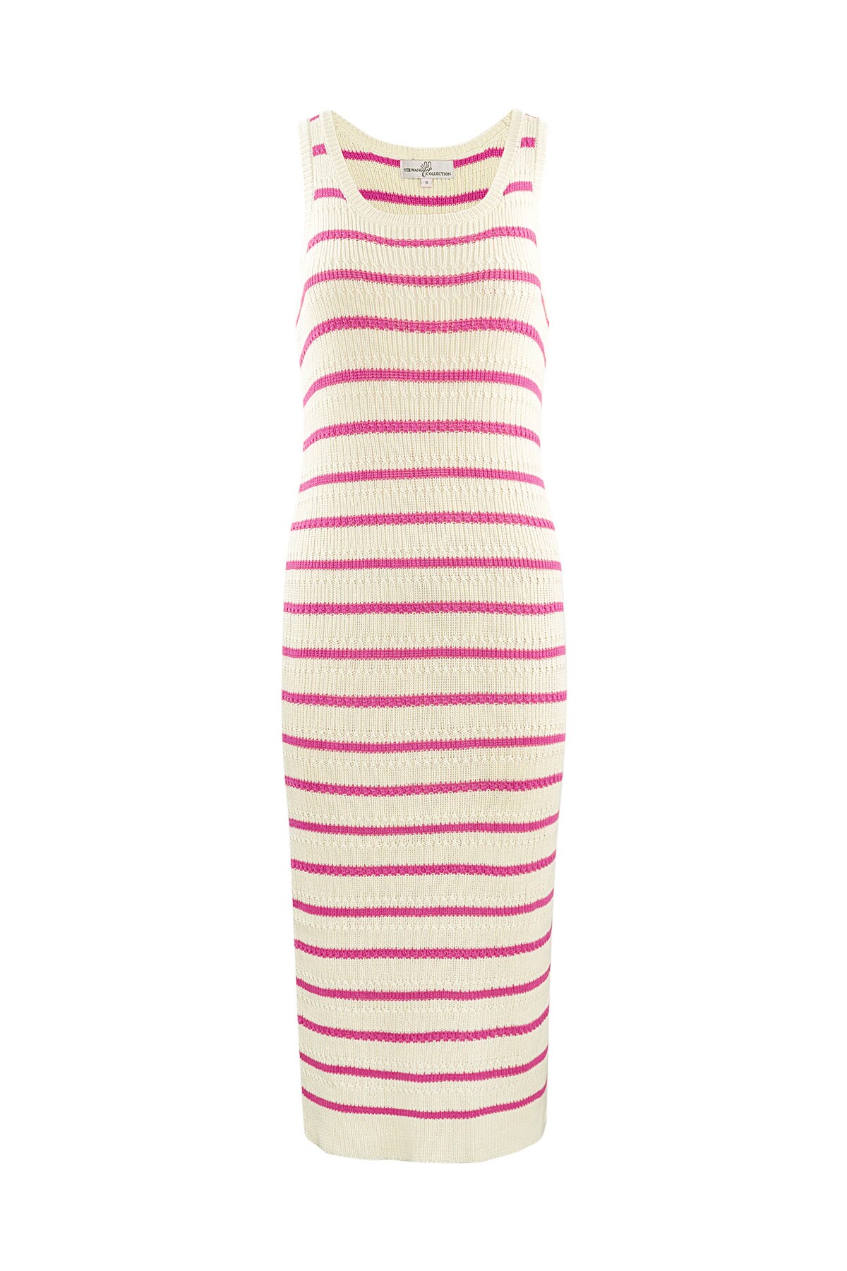 Knitted dress with stripes - fuchsia 