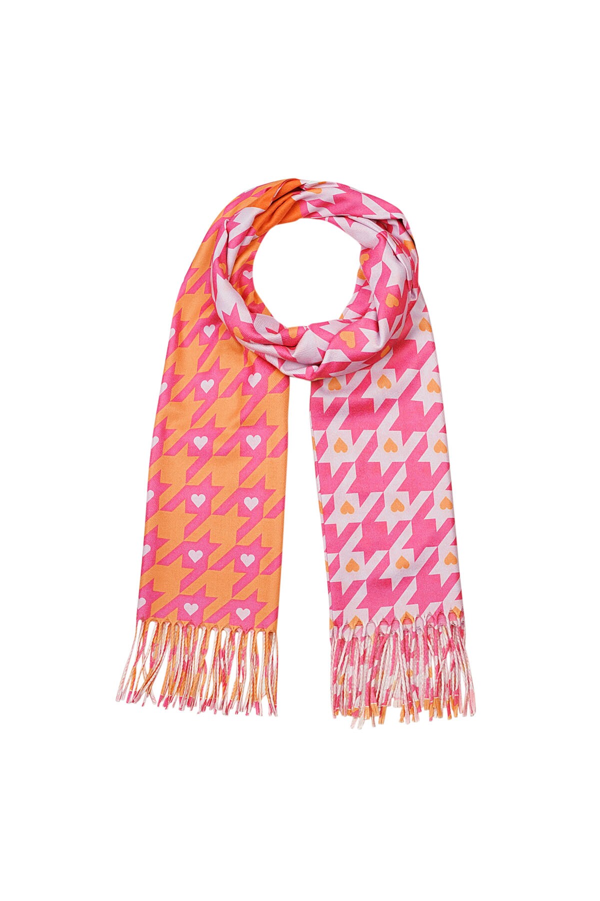 Scarf with love and hearts print - orange-pink h5 