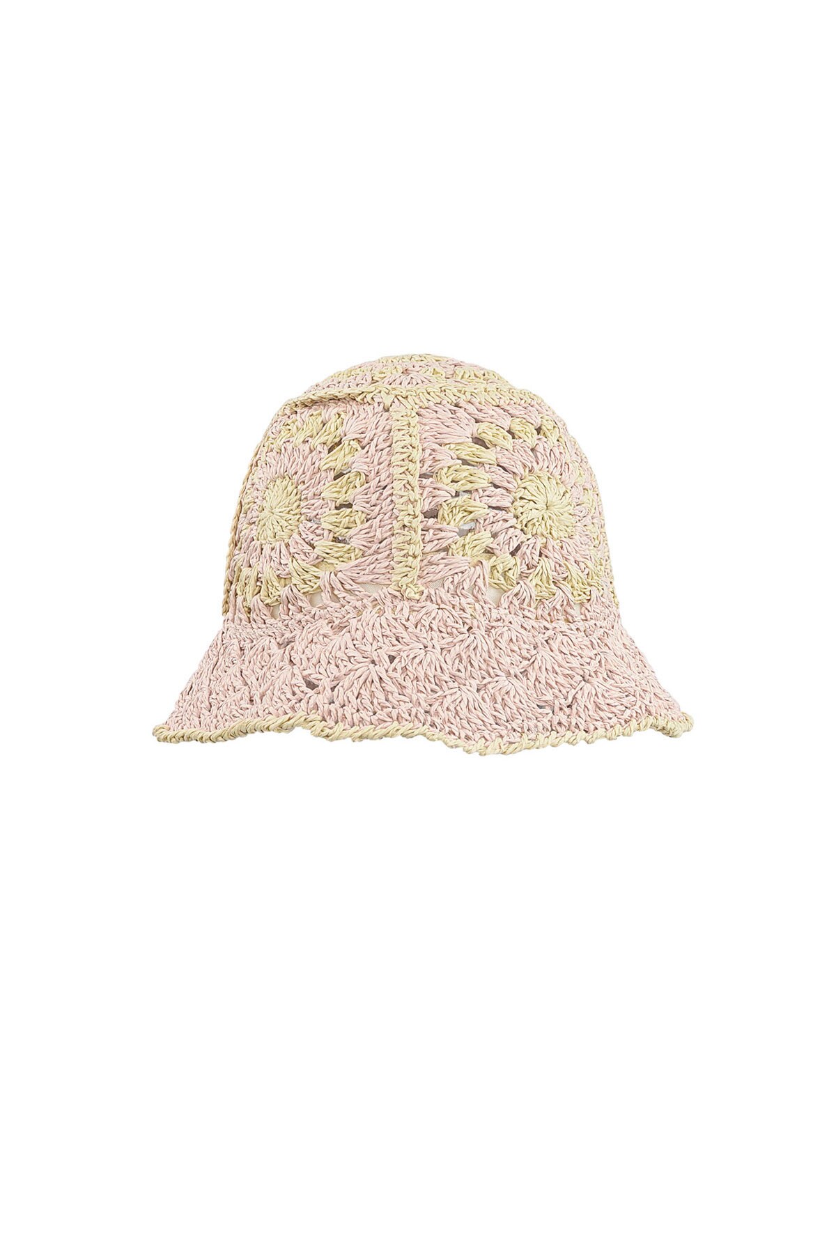 Crochet hat with flowers - pink 