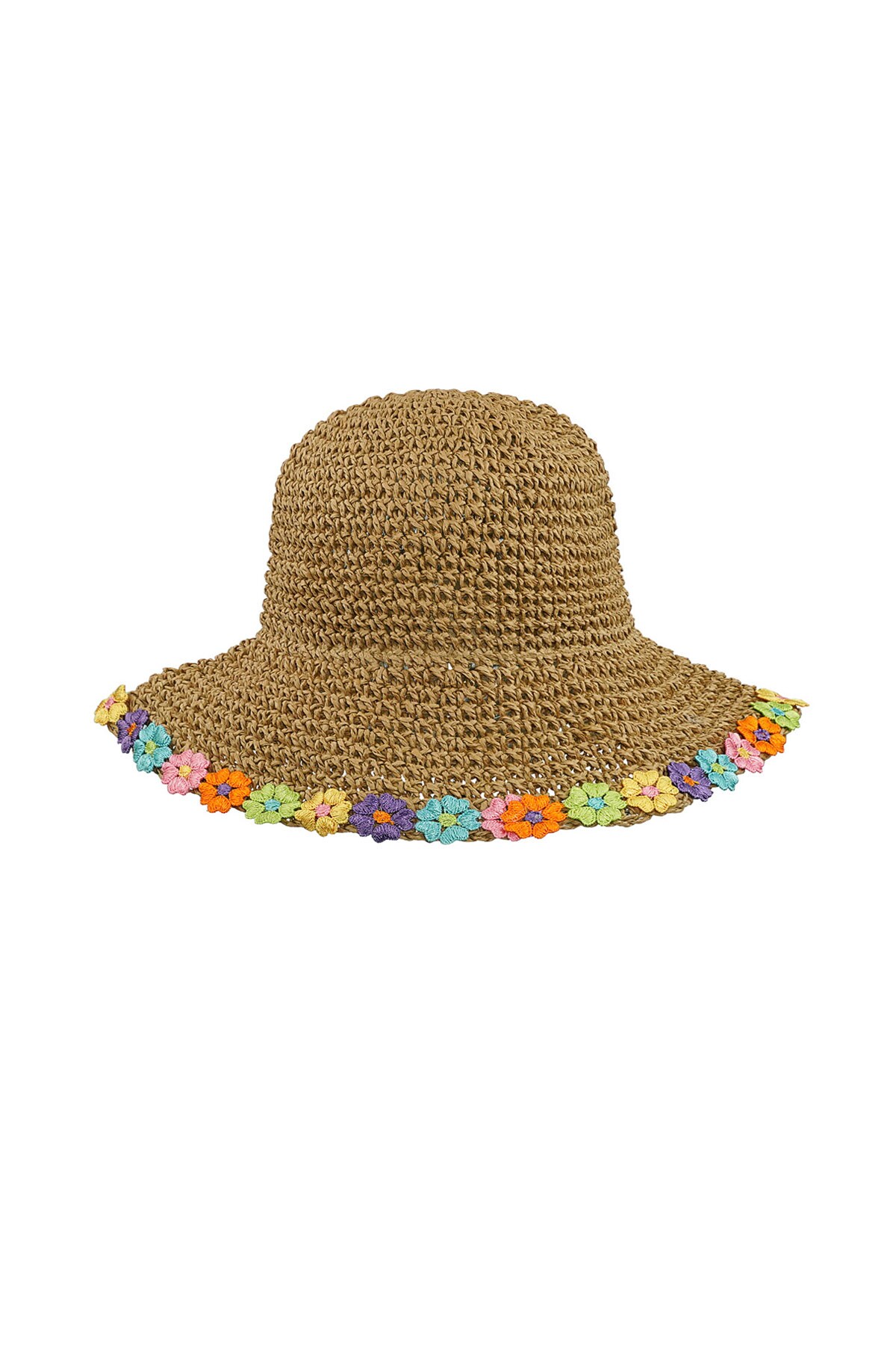 Hat with floral brim - brown  