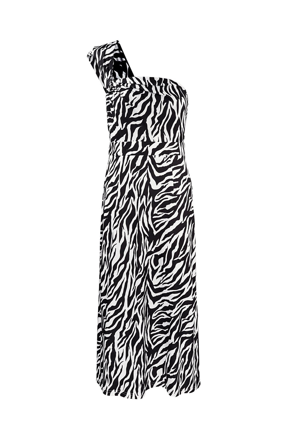 One shoulder zebra dress - black h5 