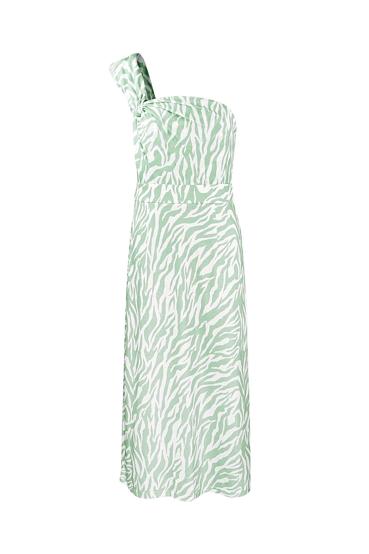 One shoulder zebra dress - green 