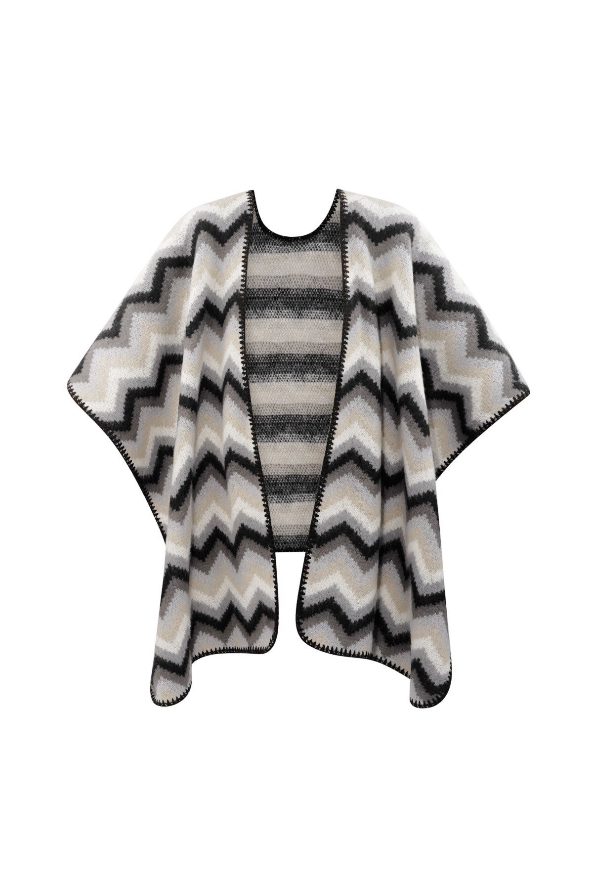 Winter poncho wrapped in warmth - black grey h5 