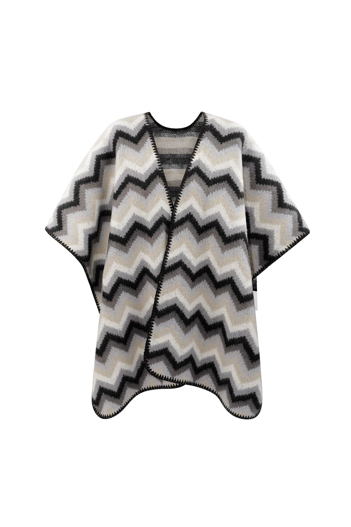 Winter poncho wrapped in warmth - black grey h5 Picture5