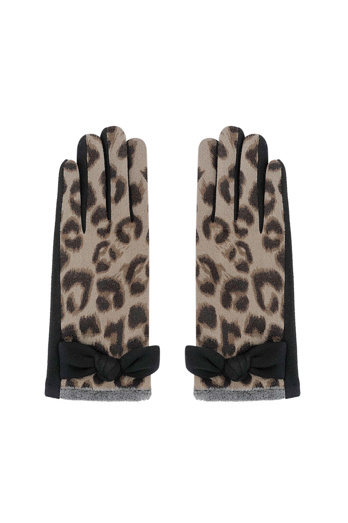 Leopard chic gloves - black & beige 