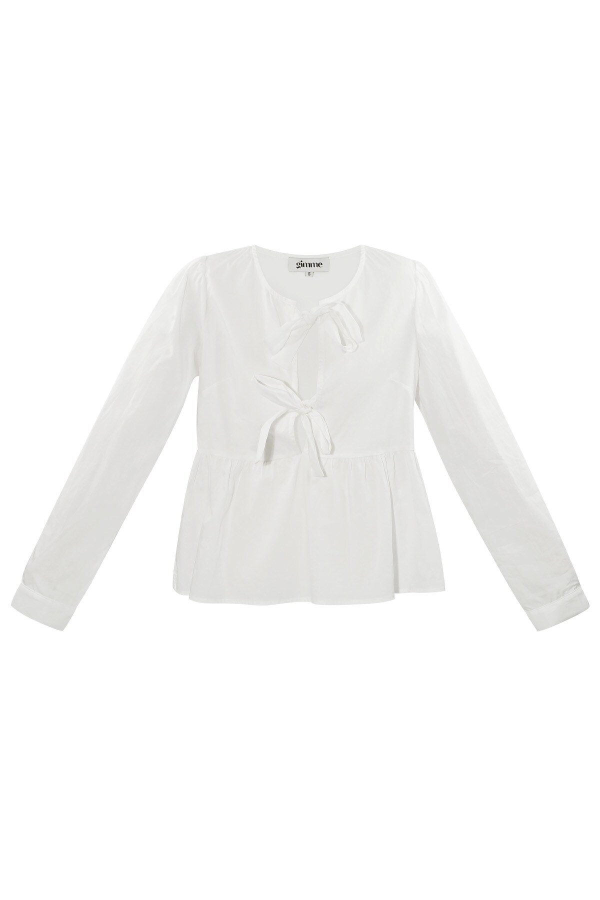 Longsleeve peplum top with bows - white h5 