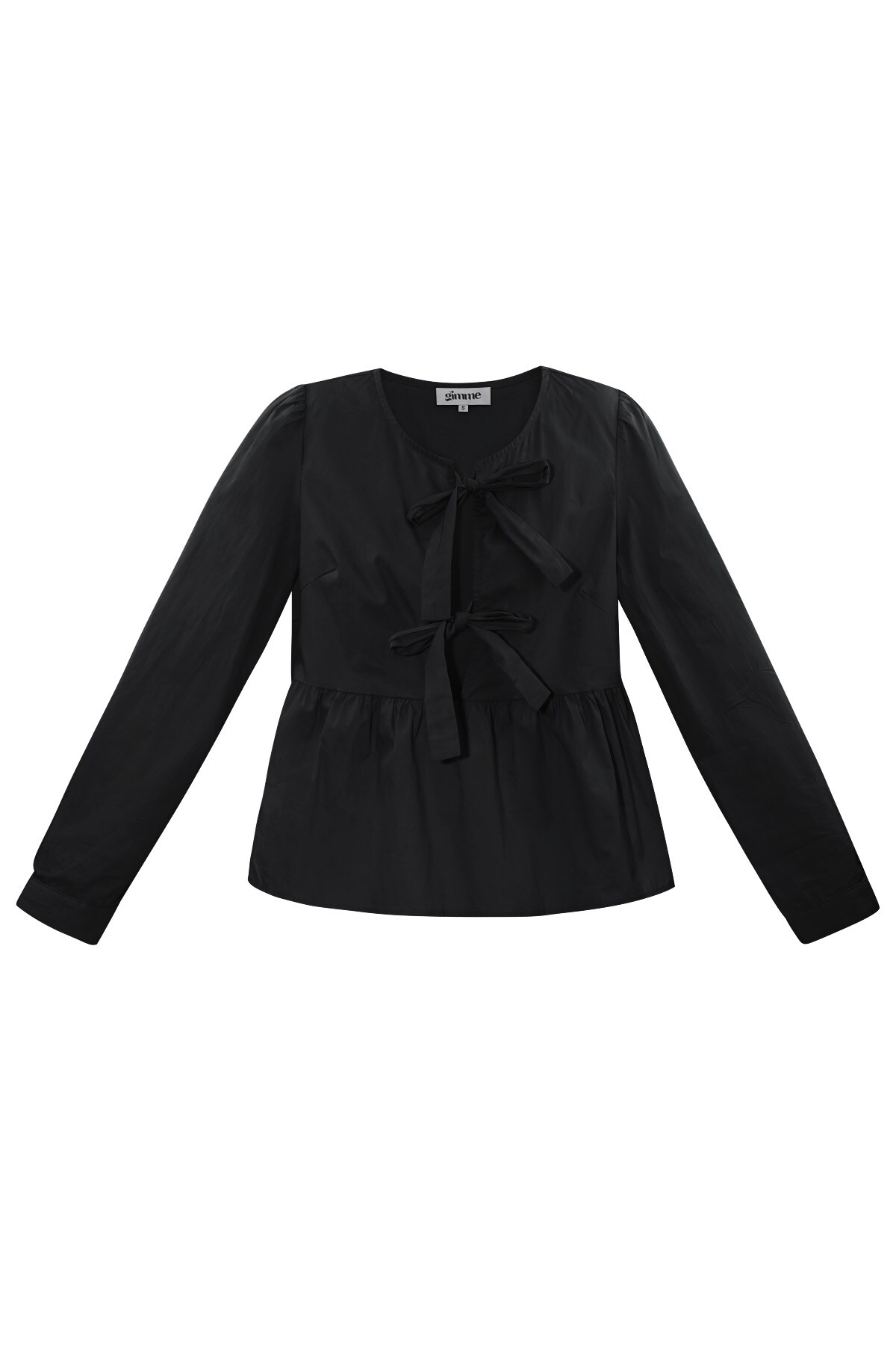 Longsleeve peplum top with bows - black 