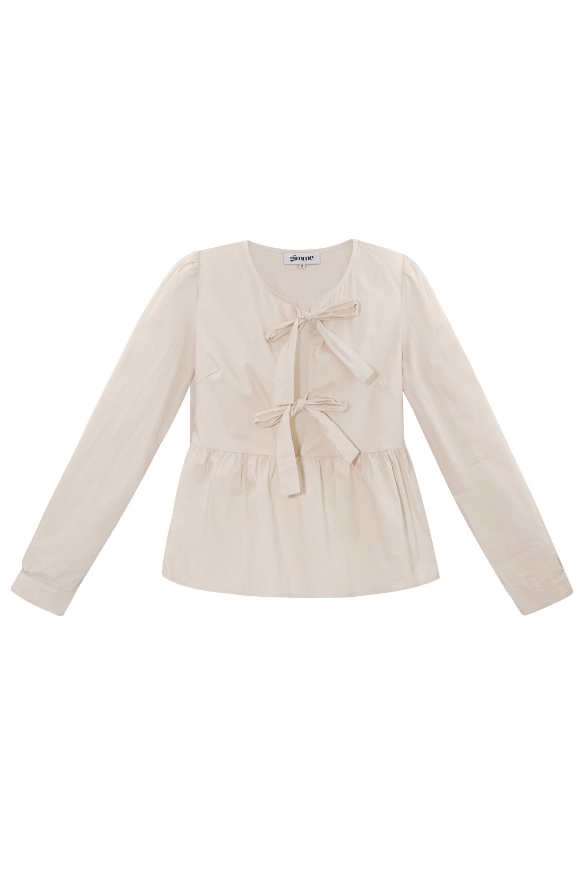 Longsleeve peplum top with bows - beige h5 