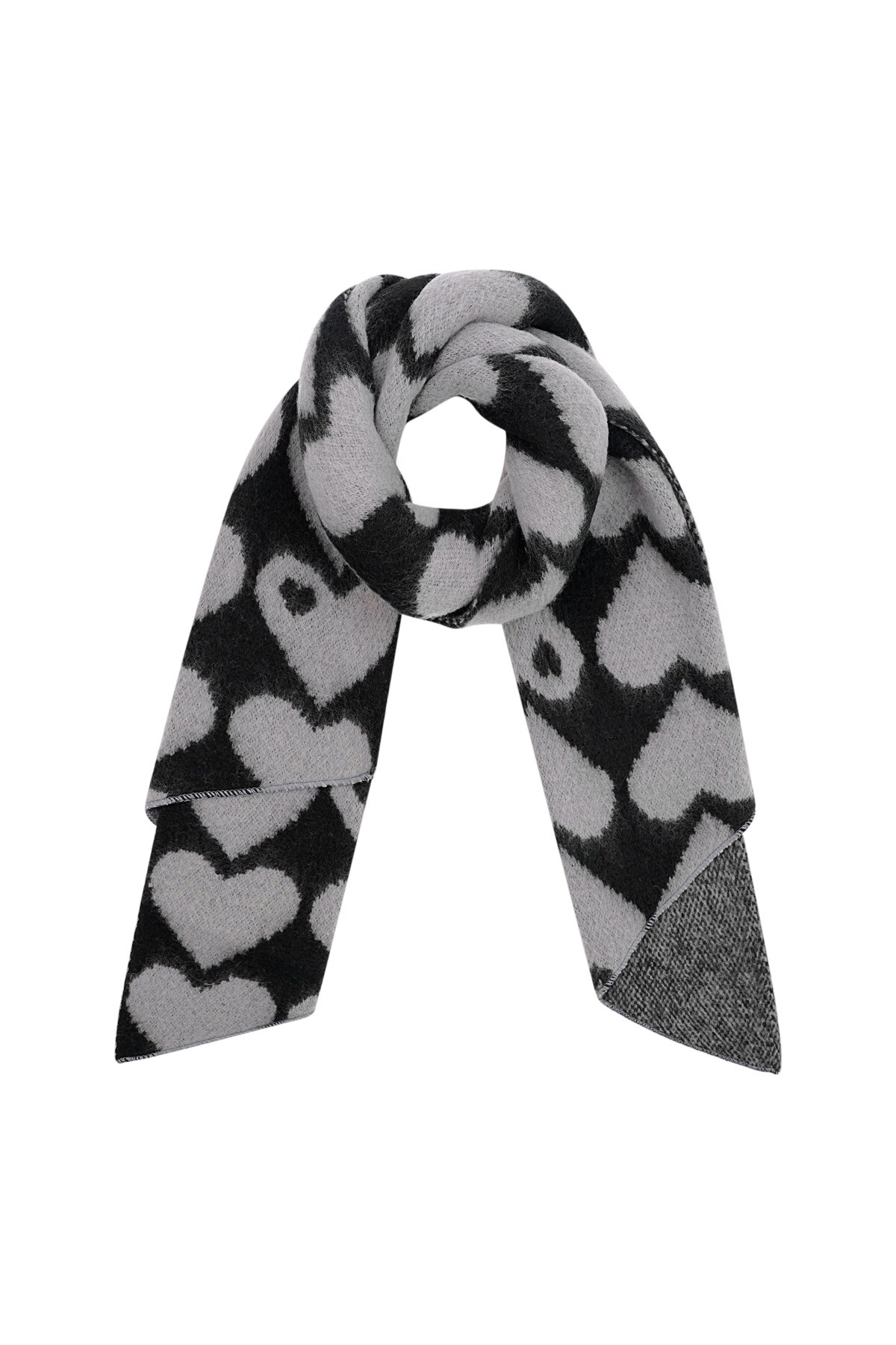 Heart winter scarf - black grey 