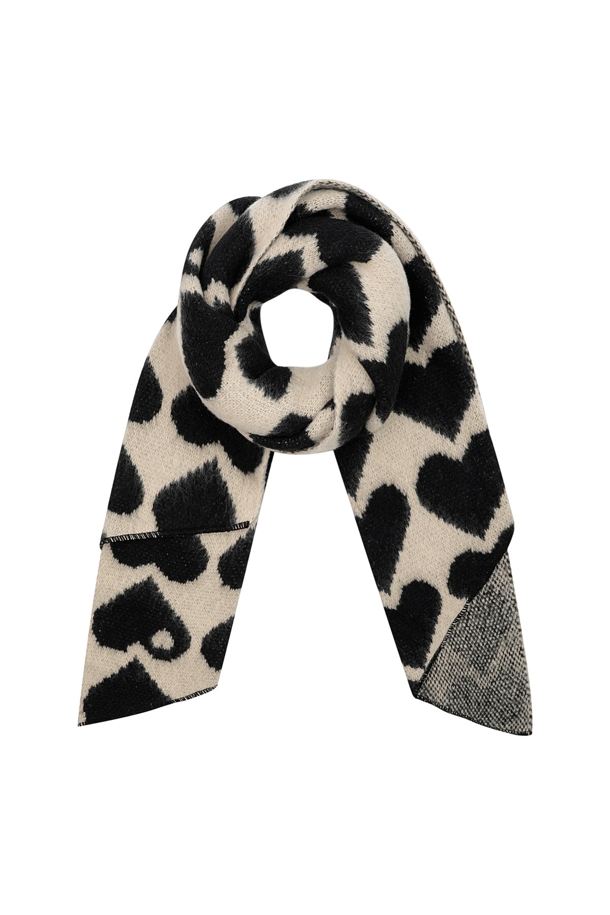 Heart winter scarf - black beige h5 