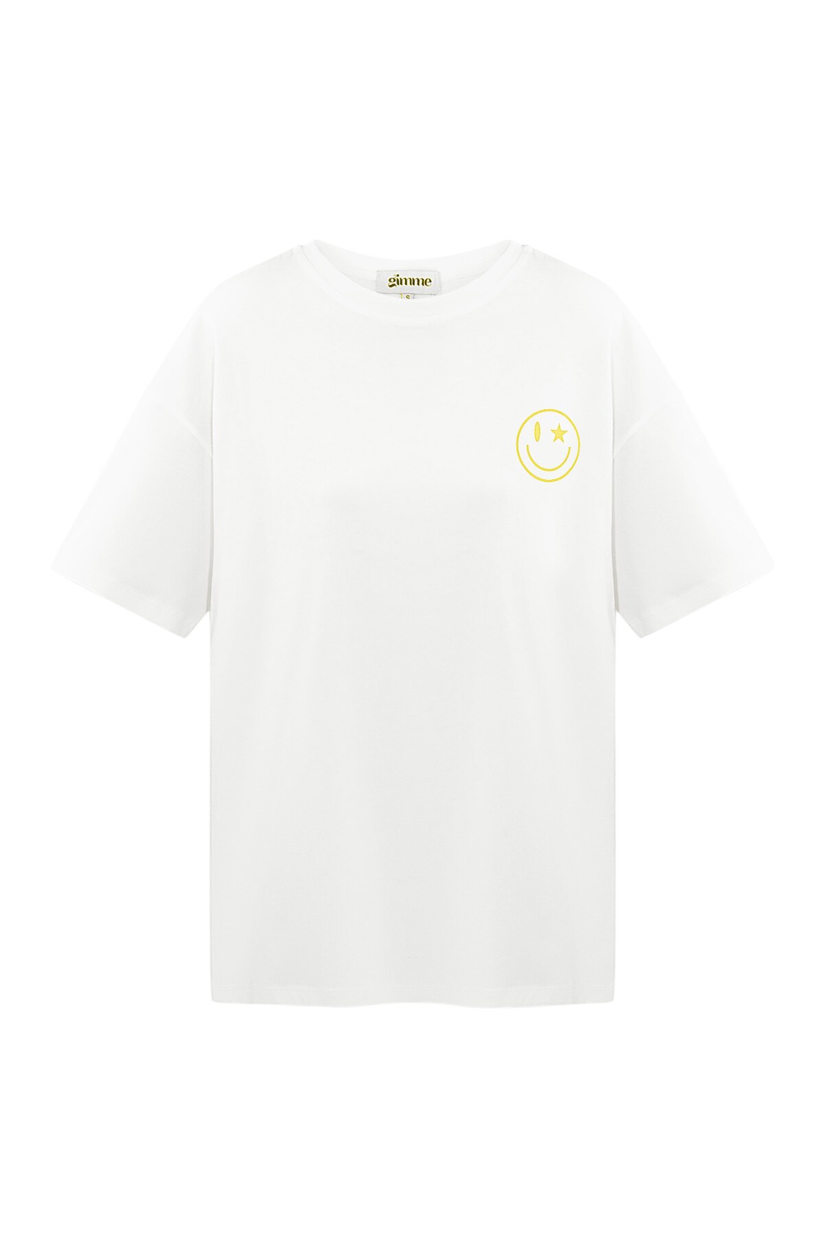 T-shirt happy life smiley - white & yellow h5 