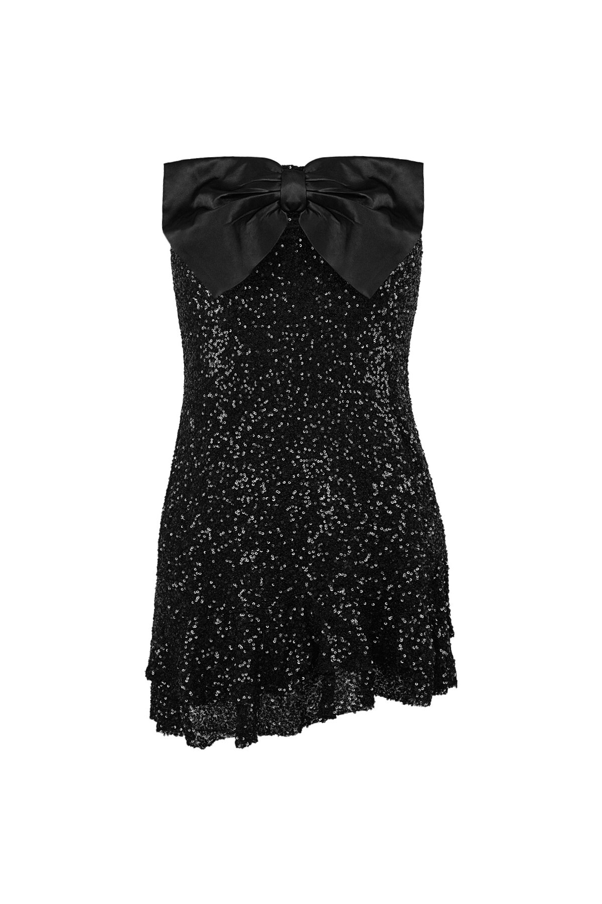 Glitter dress with bow strapless - black h5 