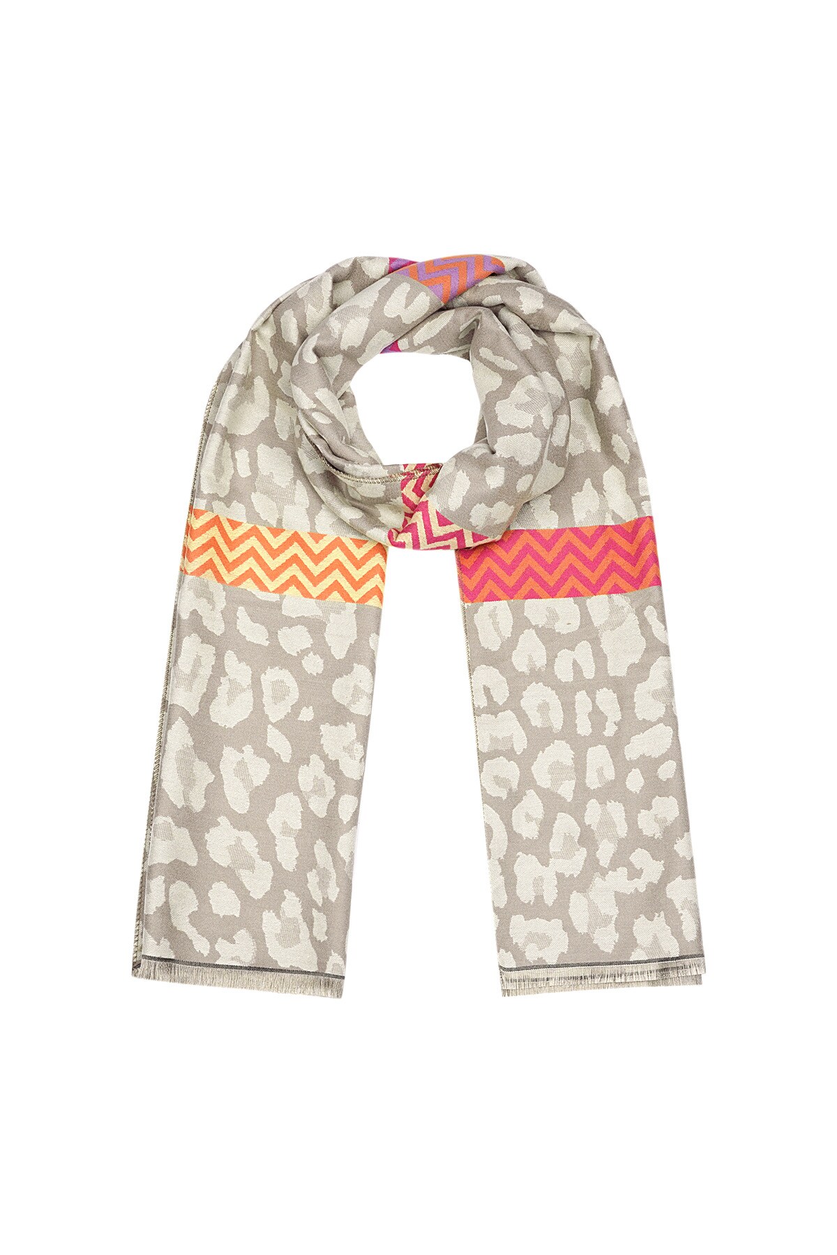 panther scarf with colored details - beige h5 