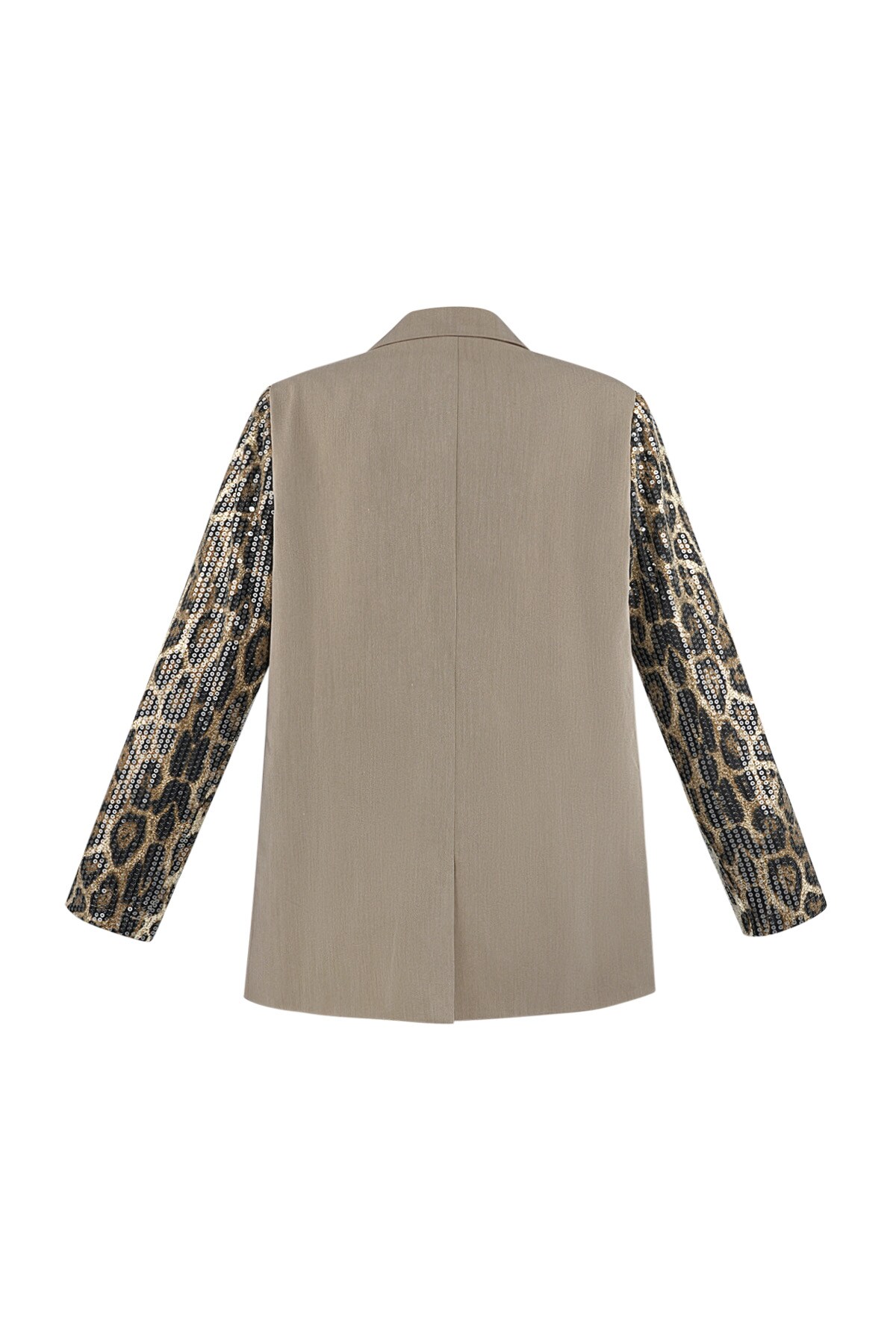 Blazer with leopard print glitter sleeve - camel h5 Picture6