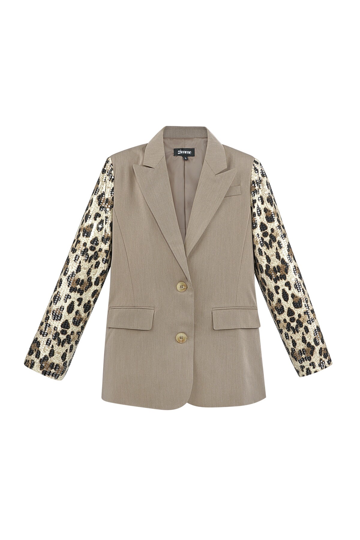 Blazer with leopard print glitter sleeve - camel h5 