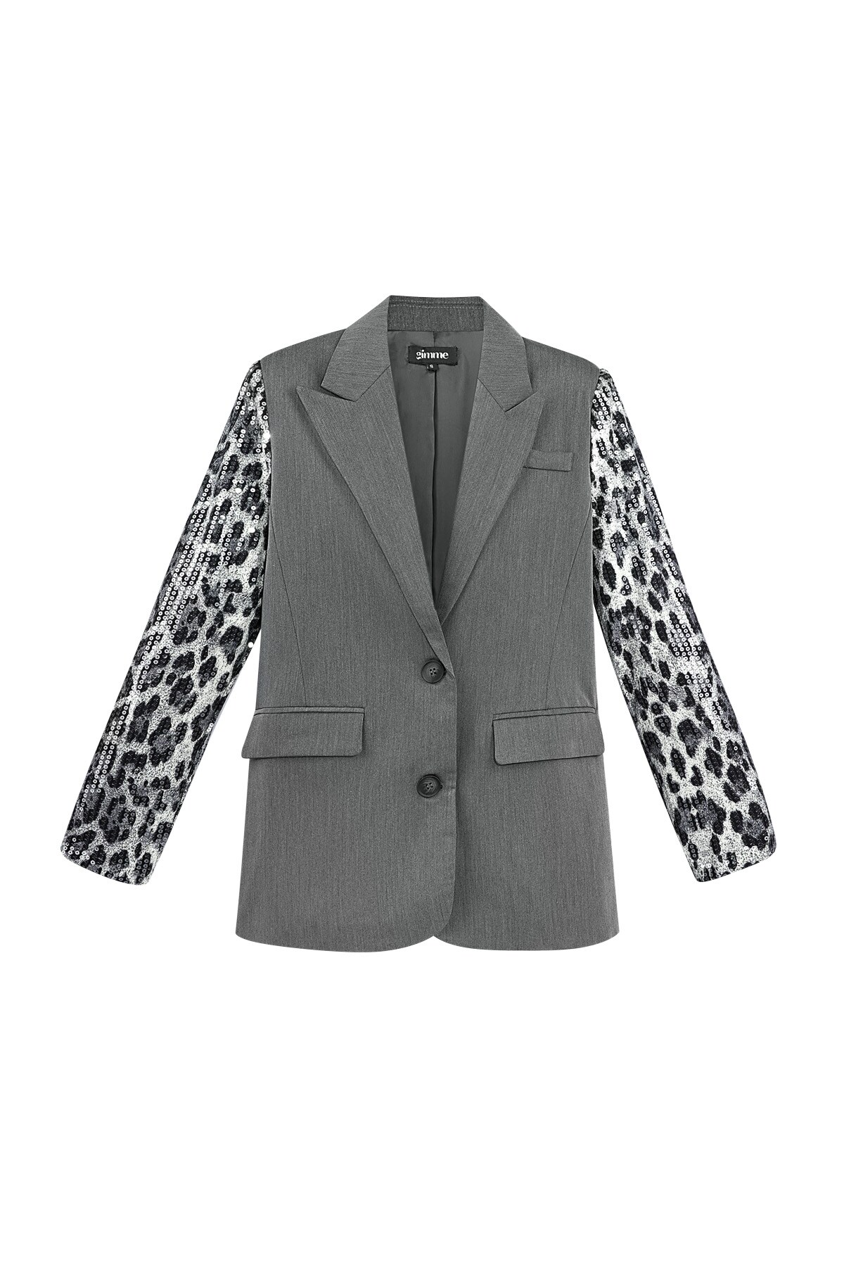 Blazer with leopard print glitter sleeve - grey h5 