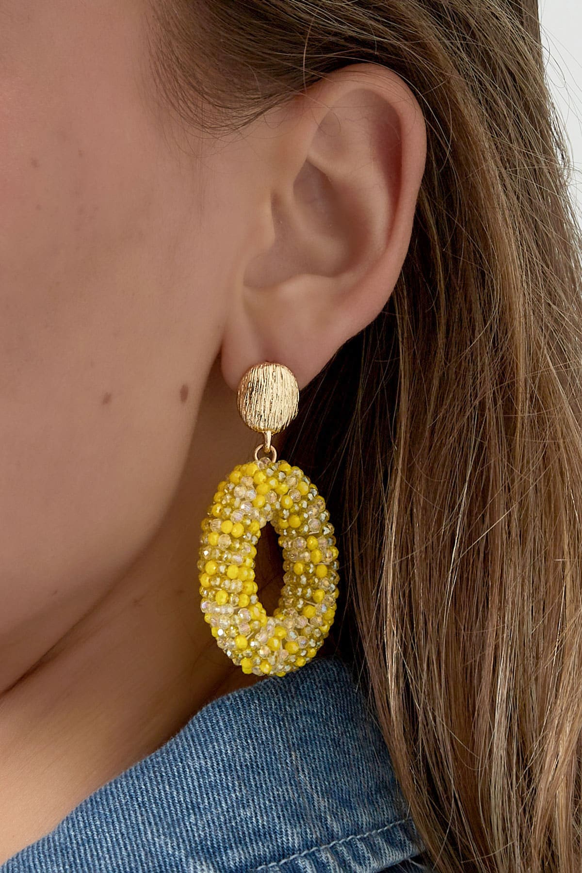 Oval disco dip earring - orange gold h5 Picture3