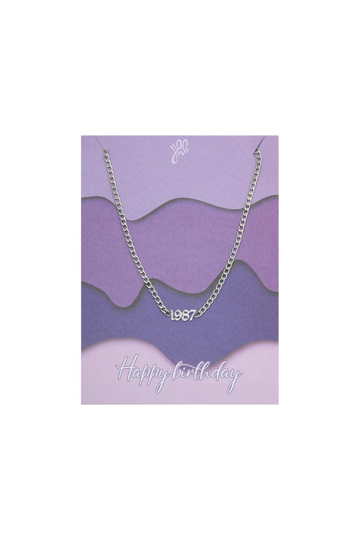 Silver color / Necklace Happy Birthday Years - 1987 Silver Stainless Steel 