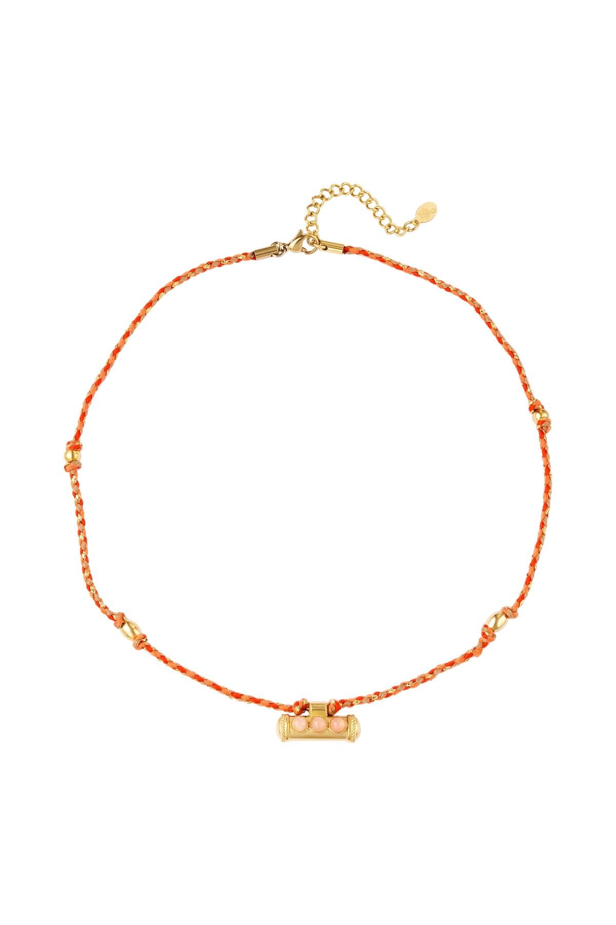 Gold color / Necklace orange/red rope Gold Stainless Steel 