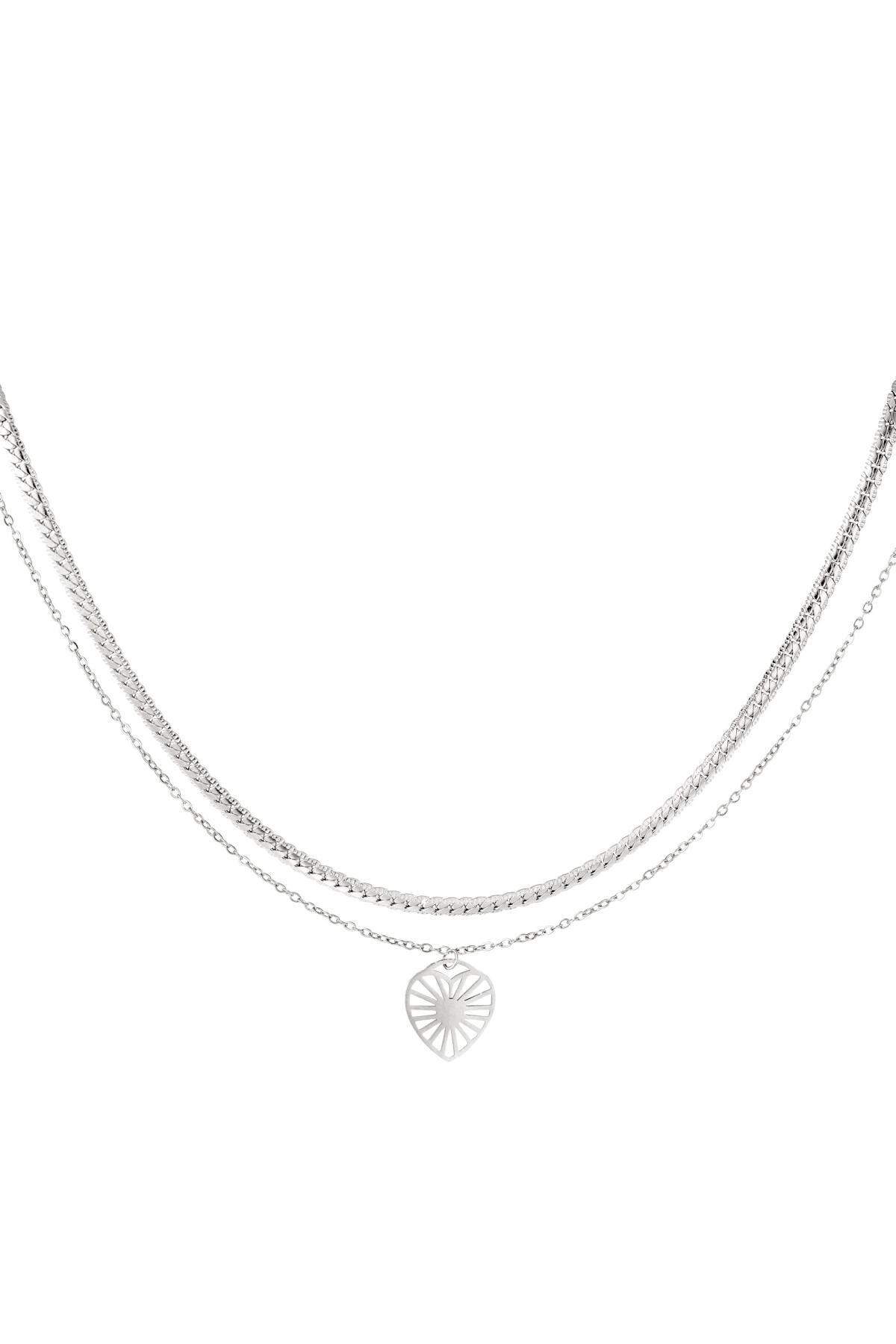 Silver color / Double Stainless Steel Necklace with Heart Charm Silver 