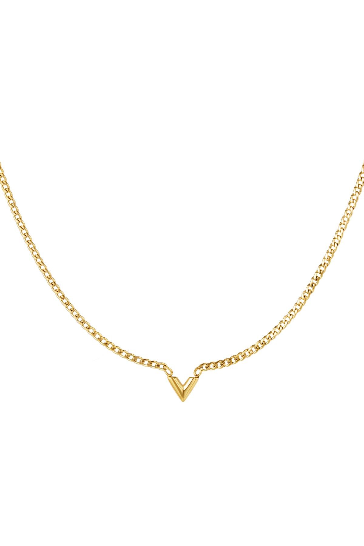 Stainless Steel Necklace Letter V Gold 