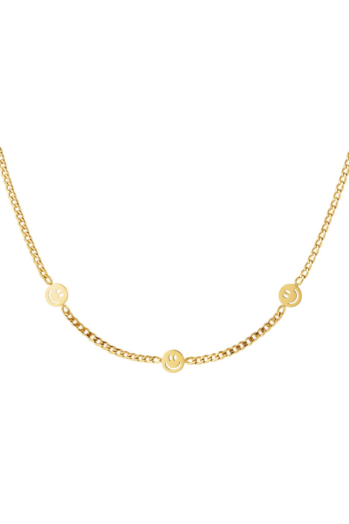 Stainless steel necklace with three smiley charms  Gold 