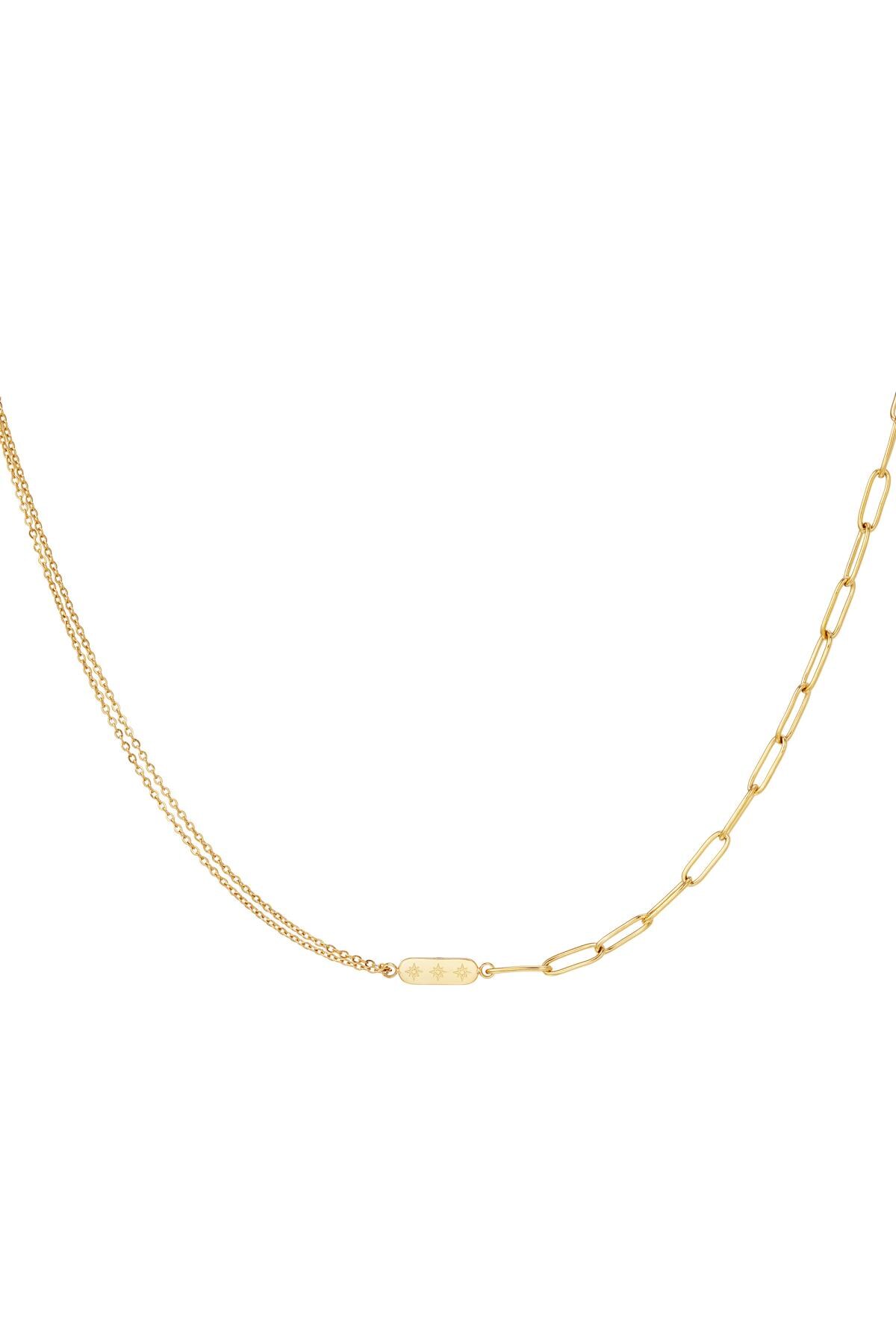 Stainless Steel Necklace with Double Chain and Charm Gold h5 