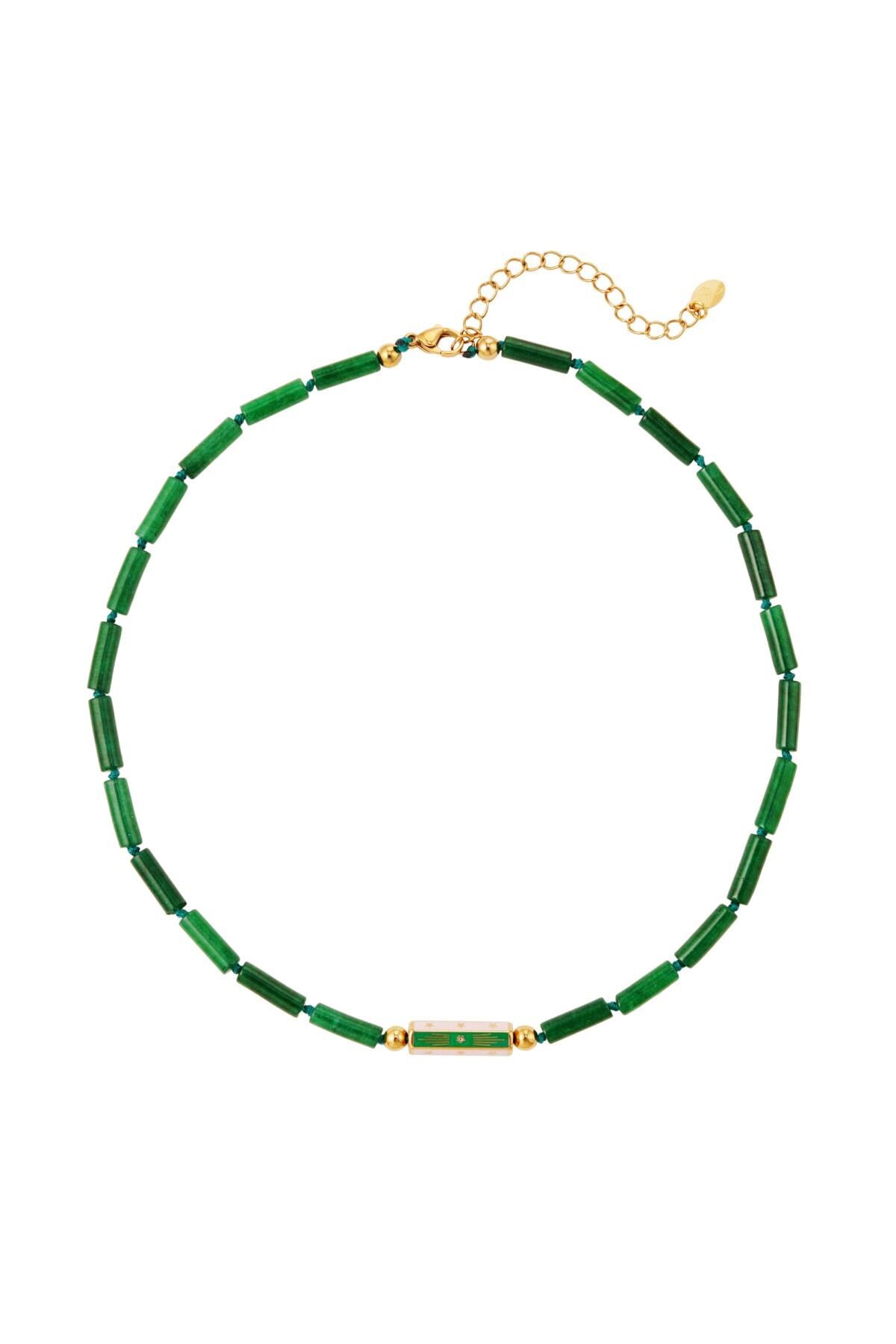 Necklace flat beads Green Stone 