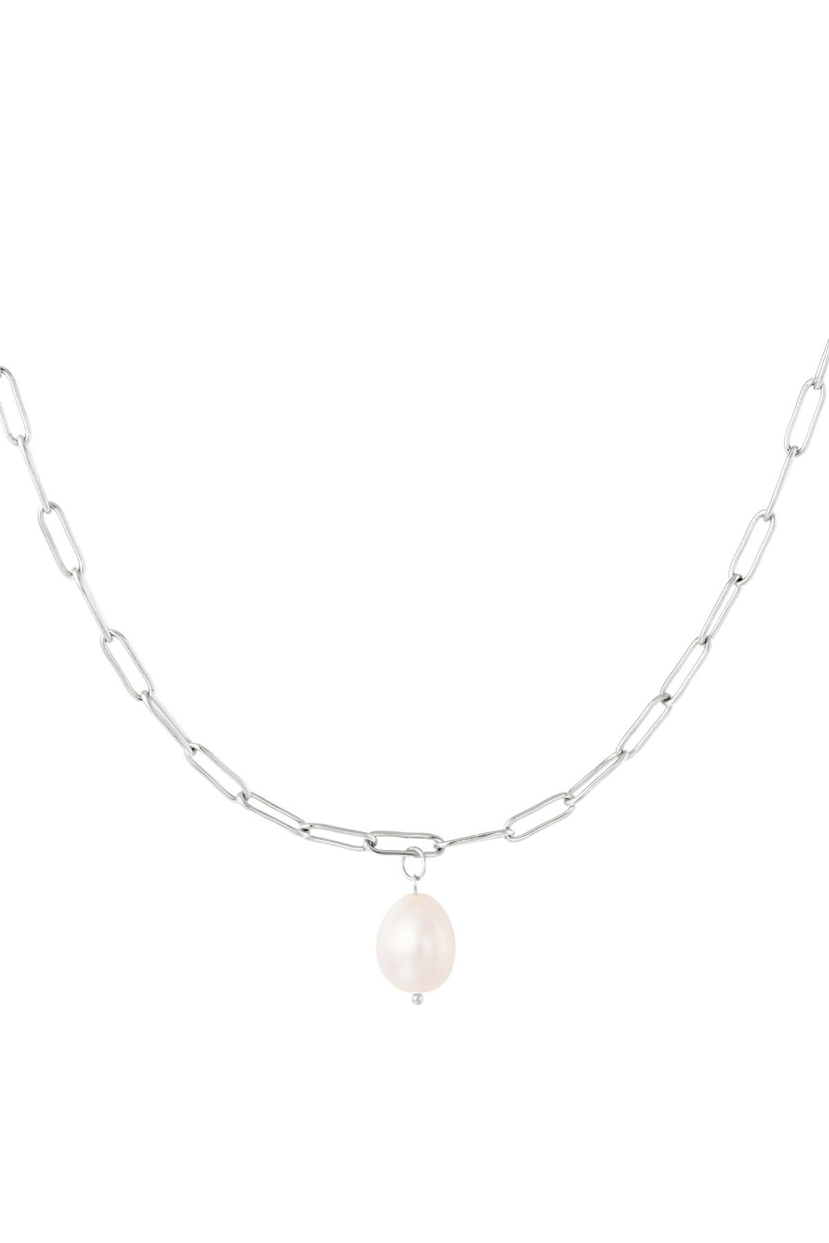 Chunky necklace with pearl Silver Stainless Steel h5 