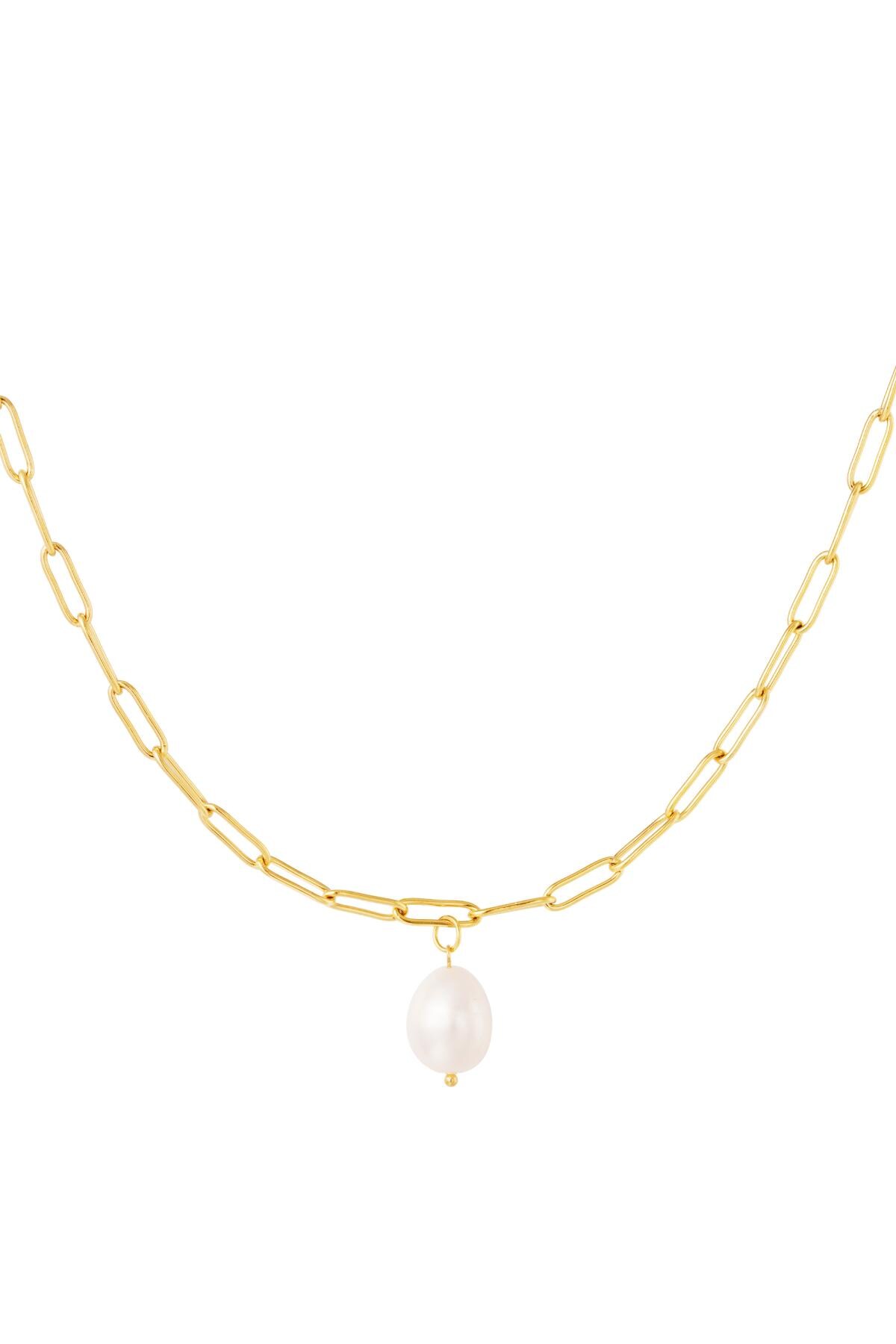 Chunky necklace with pearl Gold Stainless Steel h5 