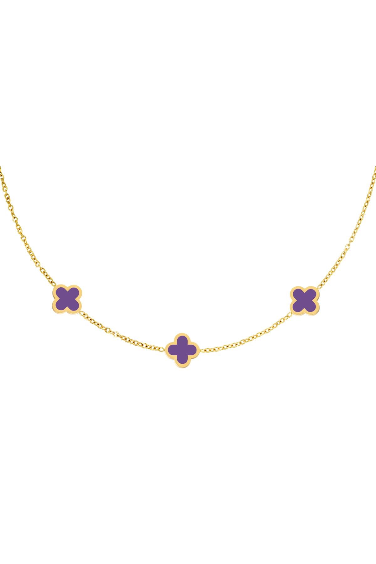 Necklace three colorful clovers - purple Stainless Steel 