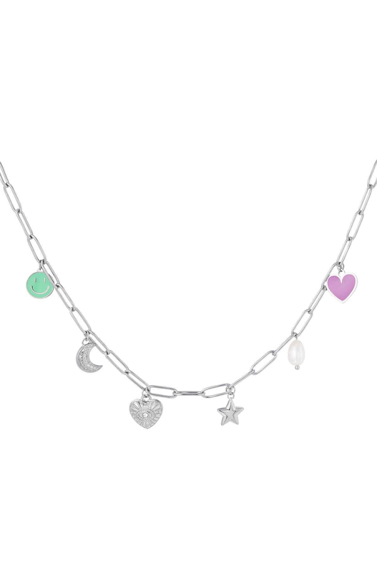 Linked Necklace with six Charms Silver Stainless Steel h5 