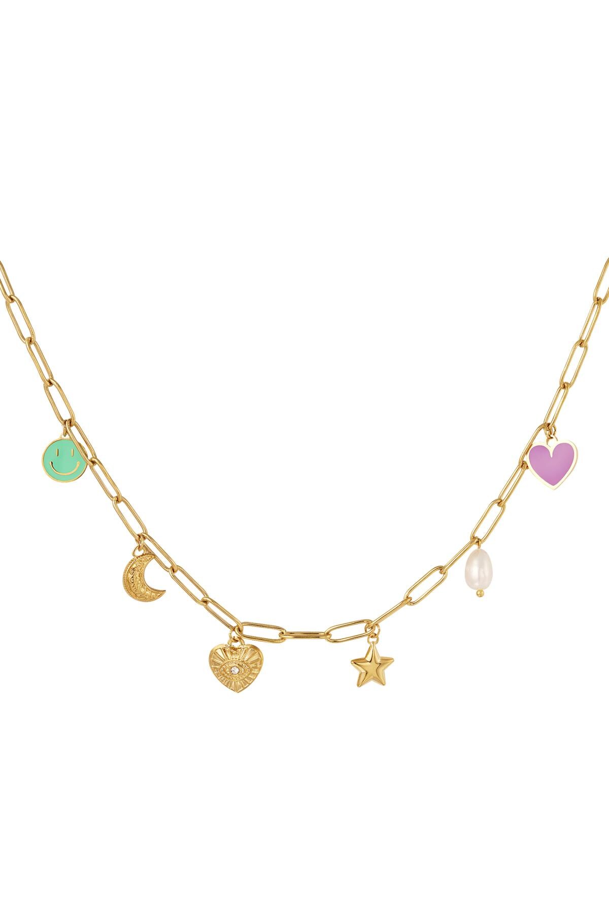 Linked Necklace with six Charms Gold Stainless Steel h5 