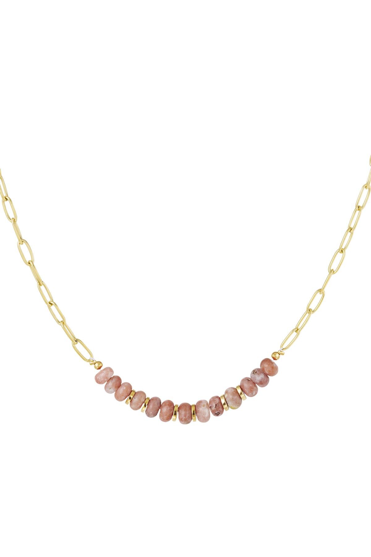 Link chain with stone beads Pink & Gold Stainless Steel h5 