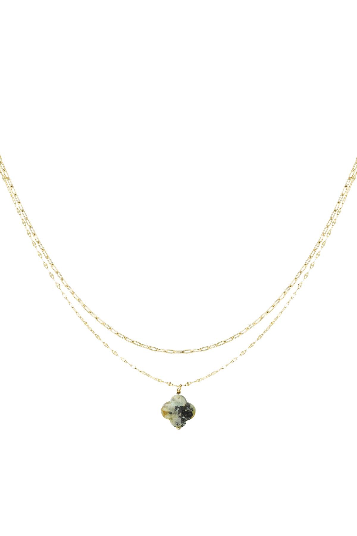 Double necklace with clover pendant - Natural stones collection Green Stainless Steel h5 