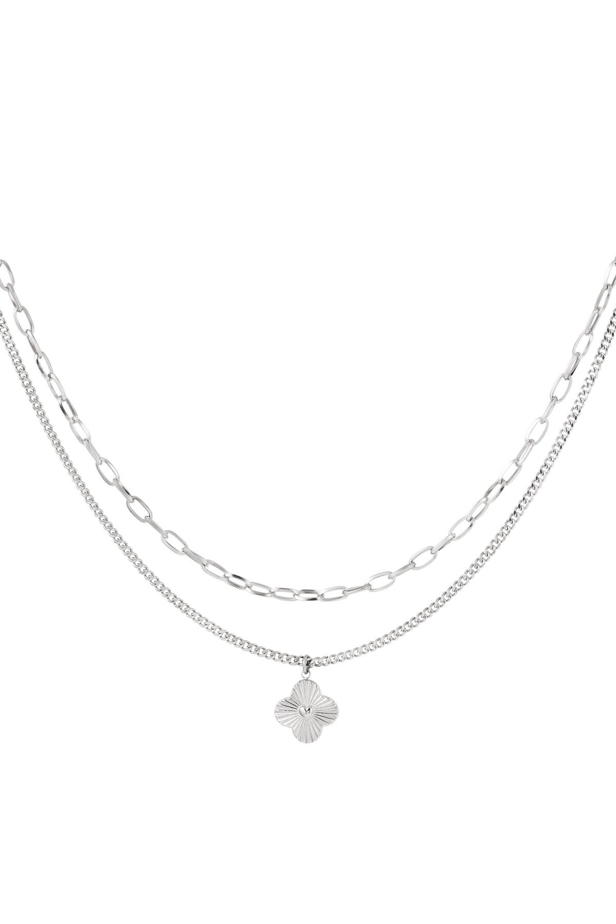 Two layer necklace with flower Silver Stainless Steel h5 