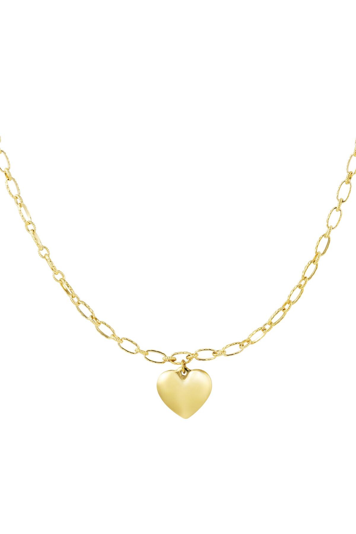 Link chain with heart Gold Stainless Steel h5 